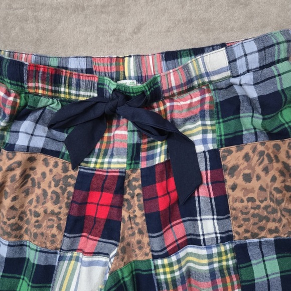 Aerie Plaid And Cheetah Print Patchwork Cotton Pajama Pants Pockets Womens Large - Picture 3 of 6